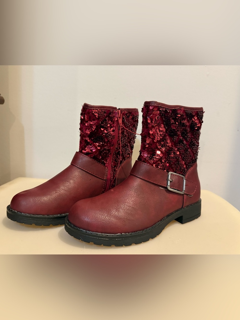 Jelly Beans Red Sequin Girls Boots